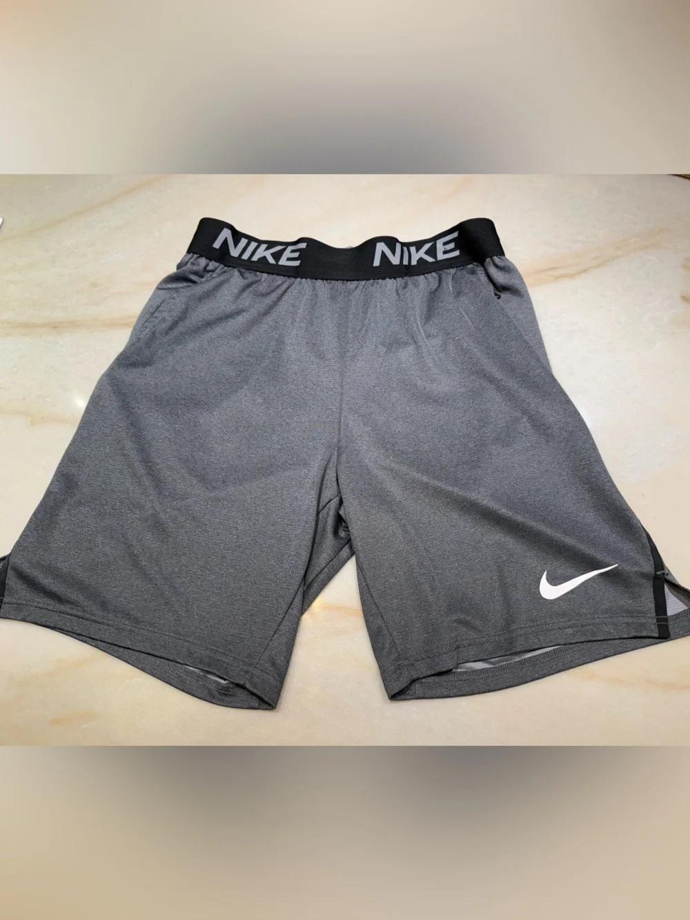 Nike Men's Charcoal Gray Athletic Shorts with Black Elastic Waistband